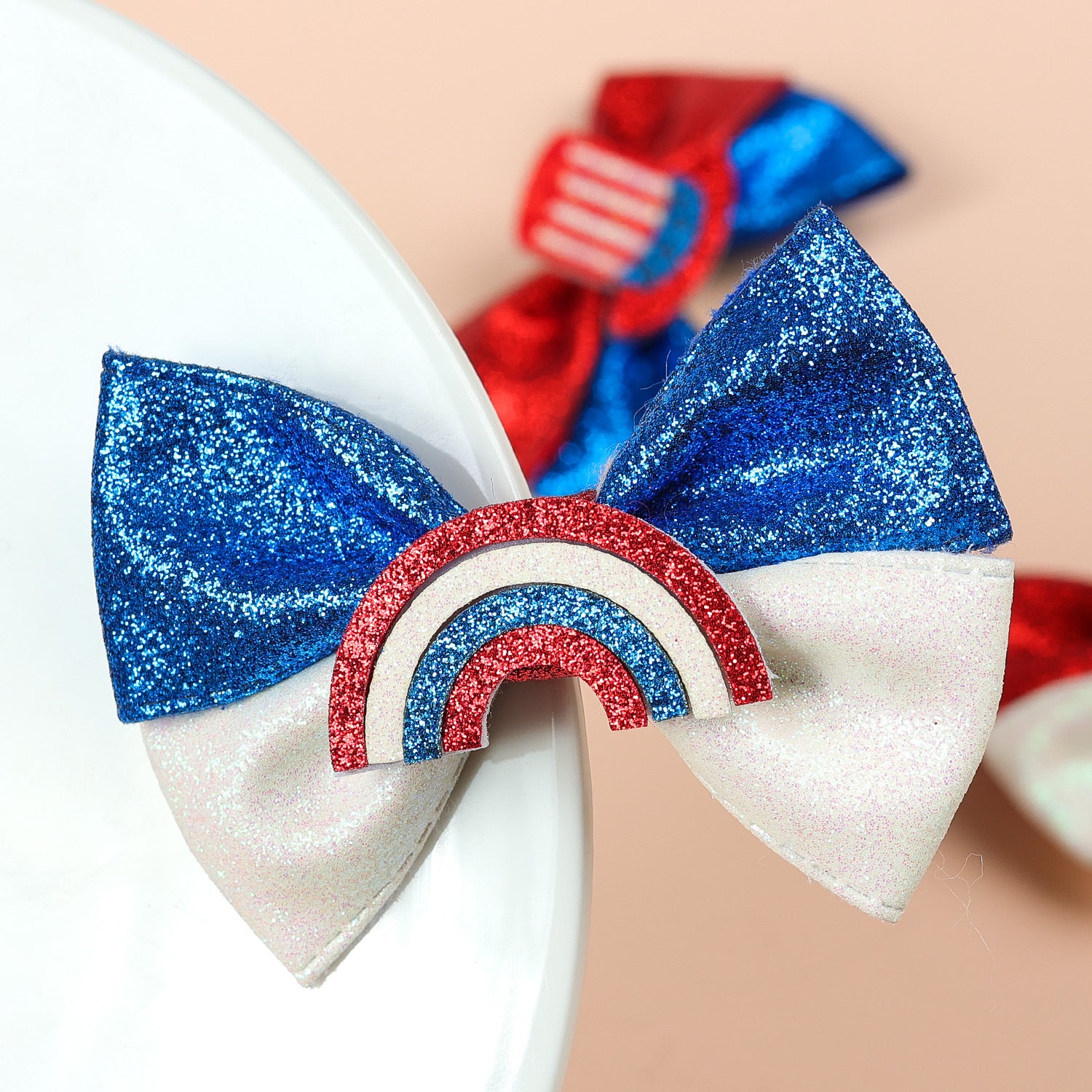 (Pre Order)Girls Patriotic Faux Leather Glitter Hair Clip