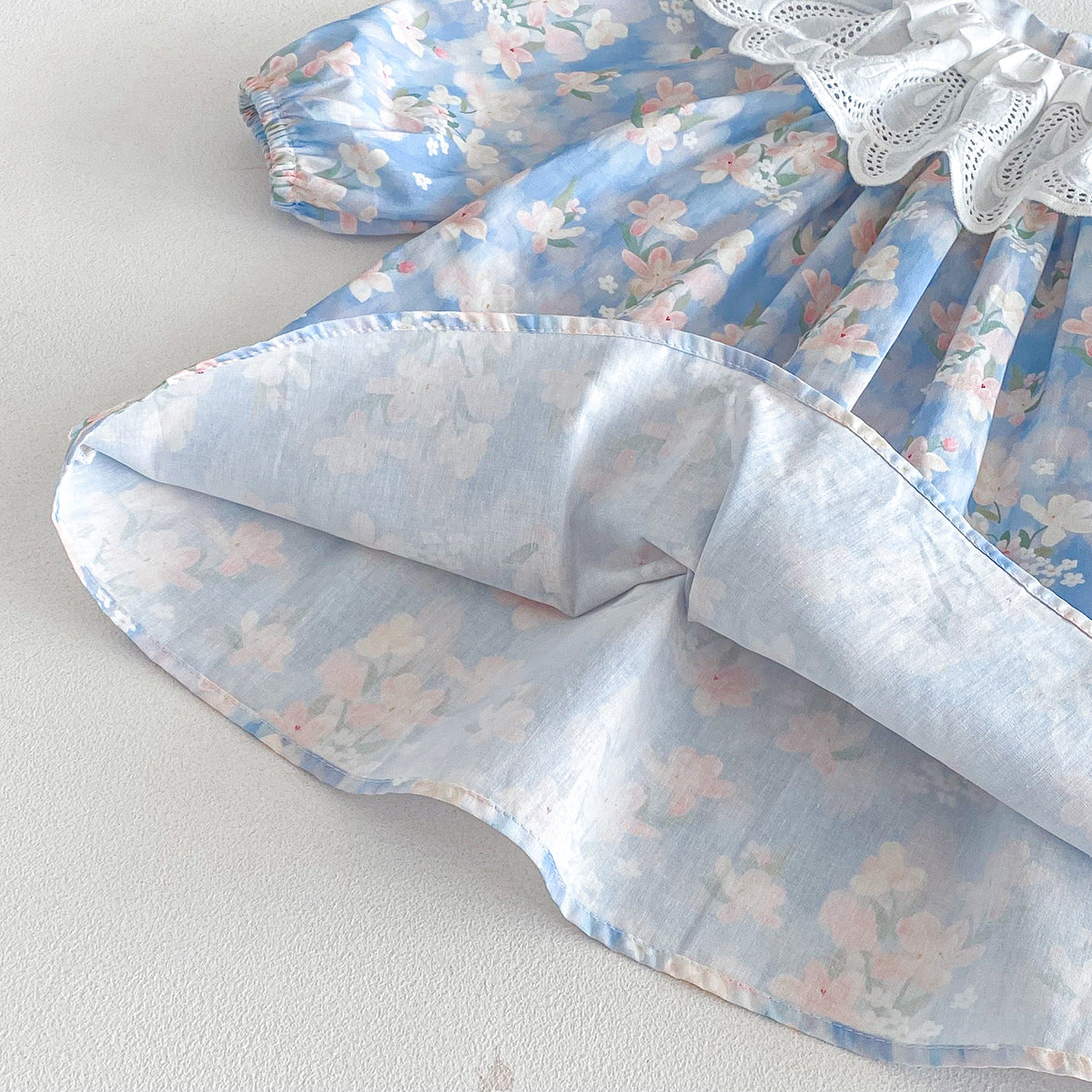 (Pre Order 2 Weeks)Sisters Fall Blue Floral Print Ruffle Collar Dress&Romper