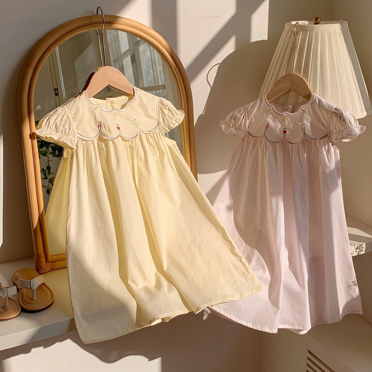 (In Production)Girls Spring&Summer Scallop Collar Embroidery Dress