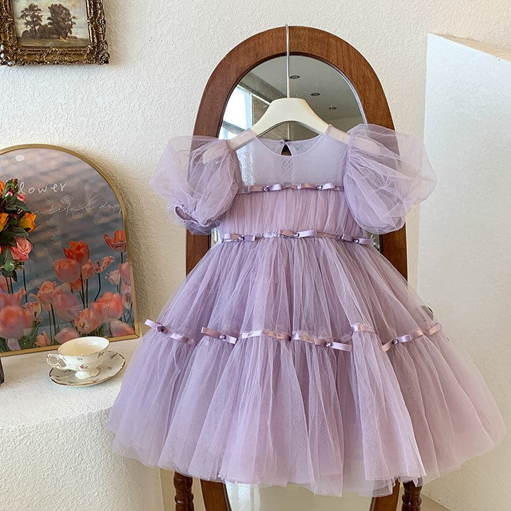 (In Production)Girls Spring&Summer Purple Gauze Dress