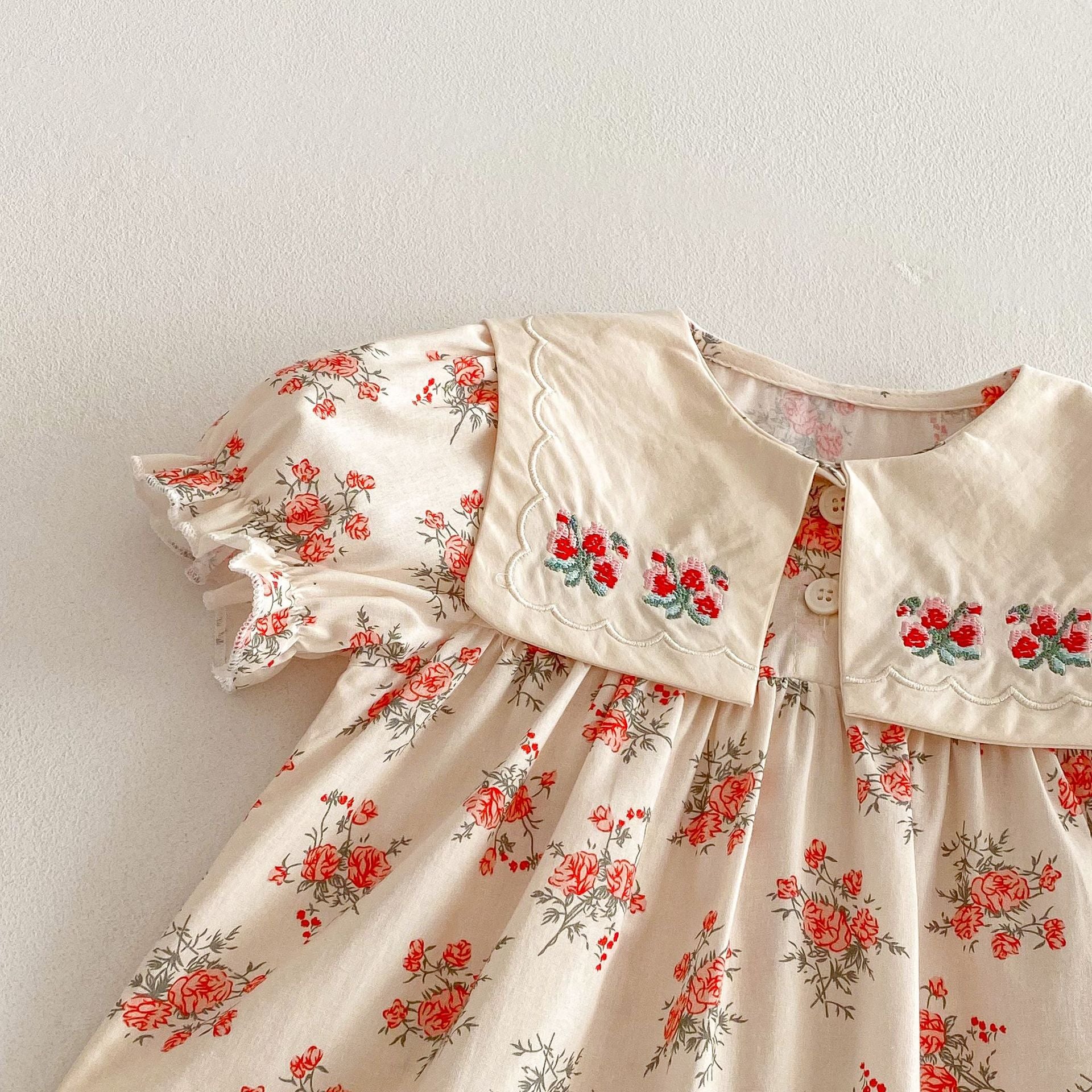 (Pre Order 2 Weeks)Girls Floral Embroidery Collar Dress