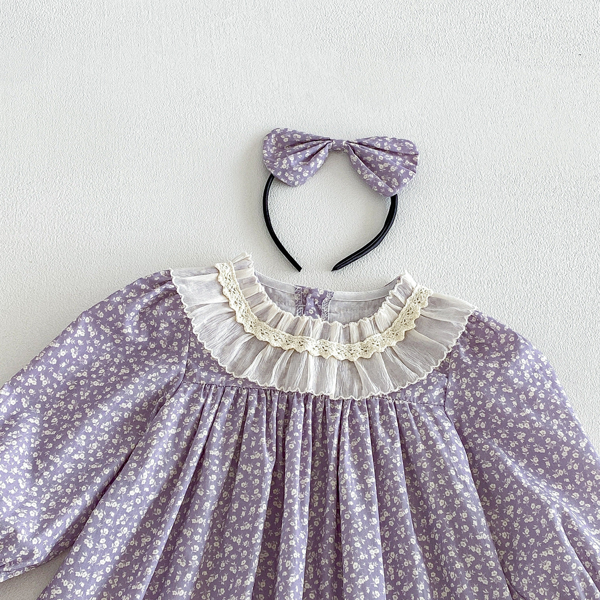 (Pre Order 2 Weeks)Sisters Fall Lavender Floral Lace Collar Dress&Romper