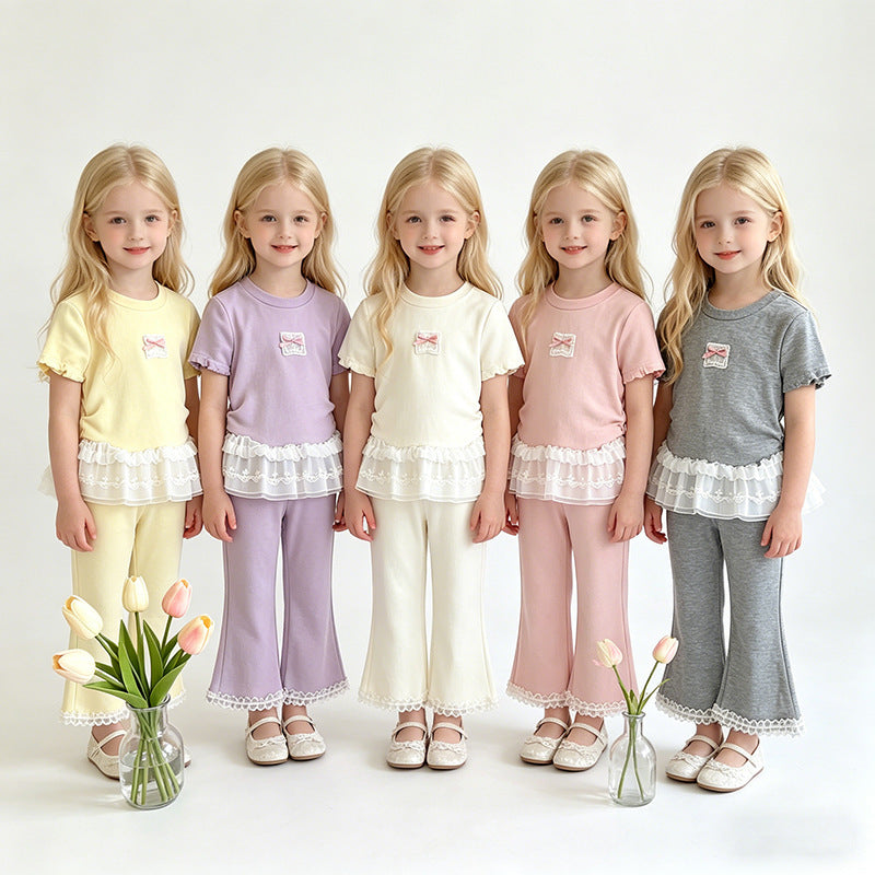 (In Production)Girls Summer Ruffled Lace Outfit Set