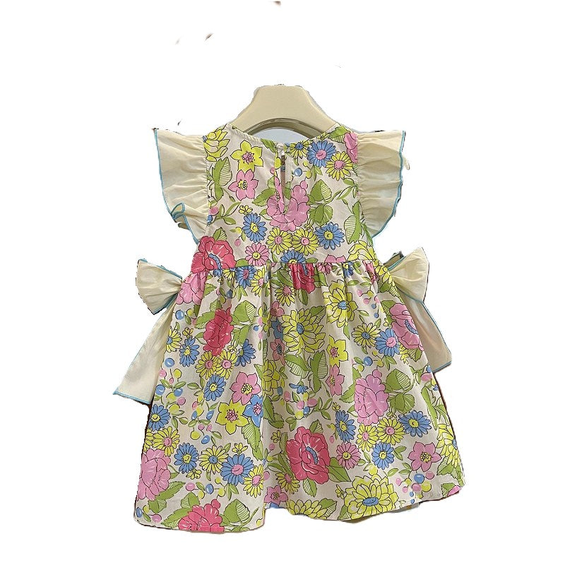 (In Production)Girls Spring&Summer Floral Print Flying Sleeves Dress