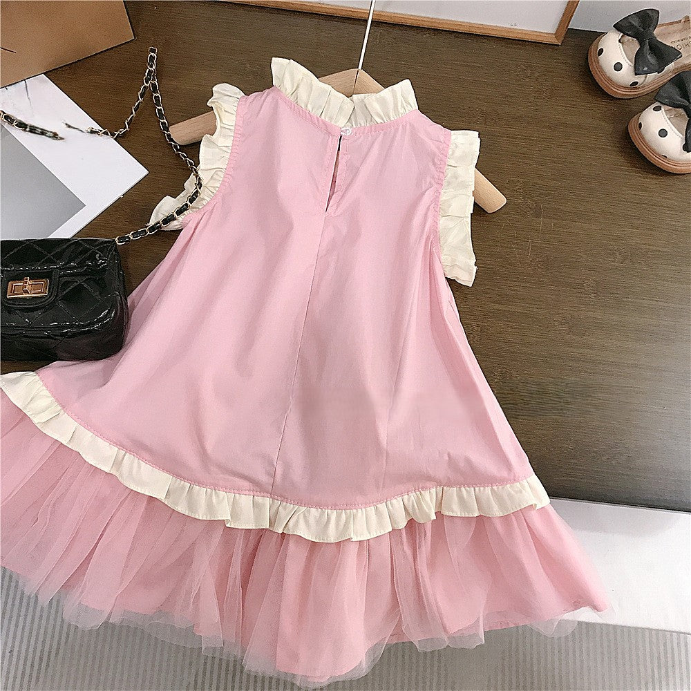 (In Production)Girls Spring&Summer Pink Ruffle Gauzy Dress