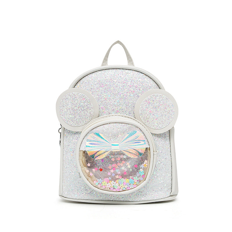 (Pre Order)Girls Bow Sequins PU Backpacks
