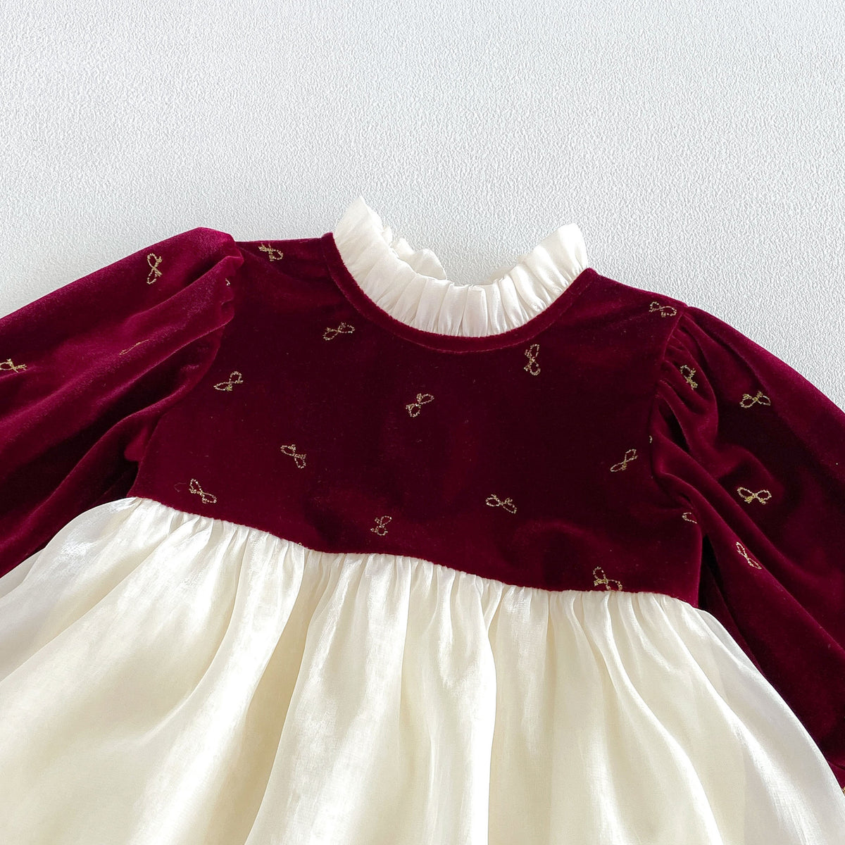 (Pre Order 2 Weeks)Toddler Girls Fall Bow Red Velvet Tulle Romper