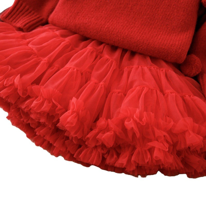 (In Production)Girls Fall&Winter Cozy Sweater Tulle Skirt Set
