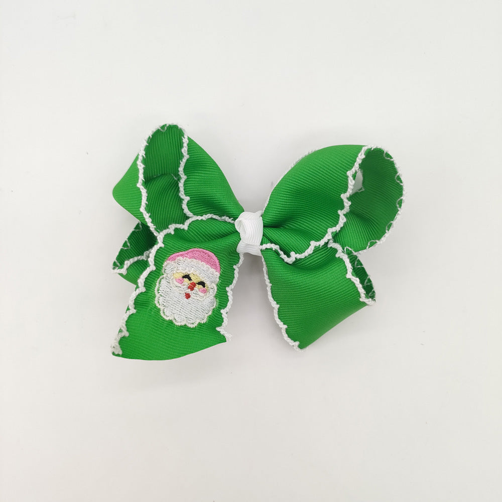 (Pre Order)Girls Christmas Santa Claus Embroidery Hair Clip 2PCS