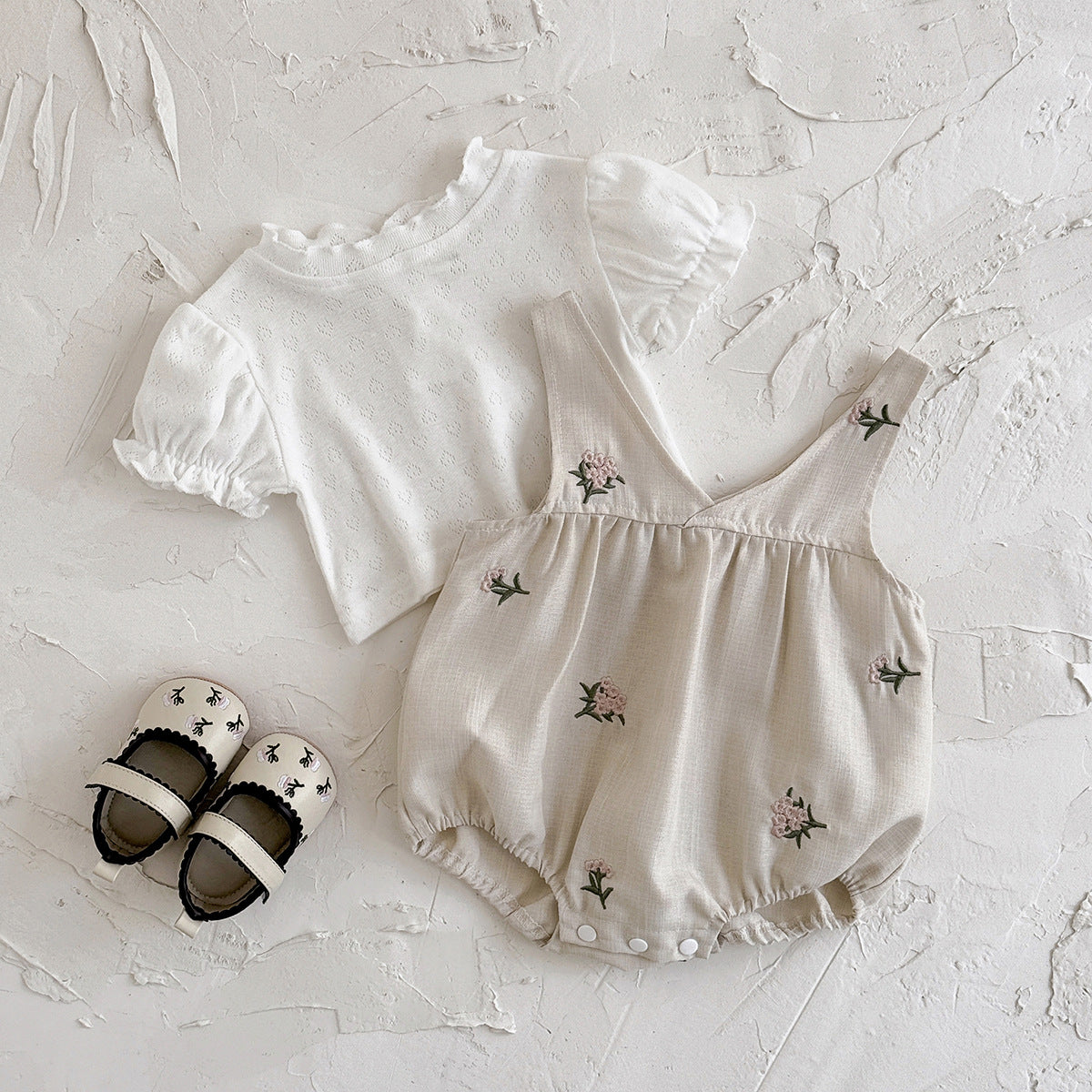 (In Production)One Pack(5 Pieces total)Sale Toddler Girls Summer Floral Embroidery Bloomer Set