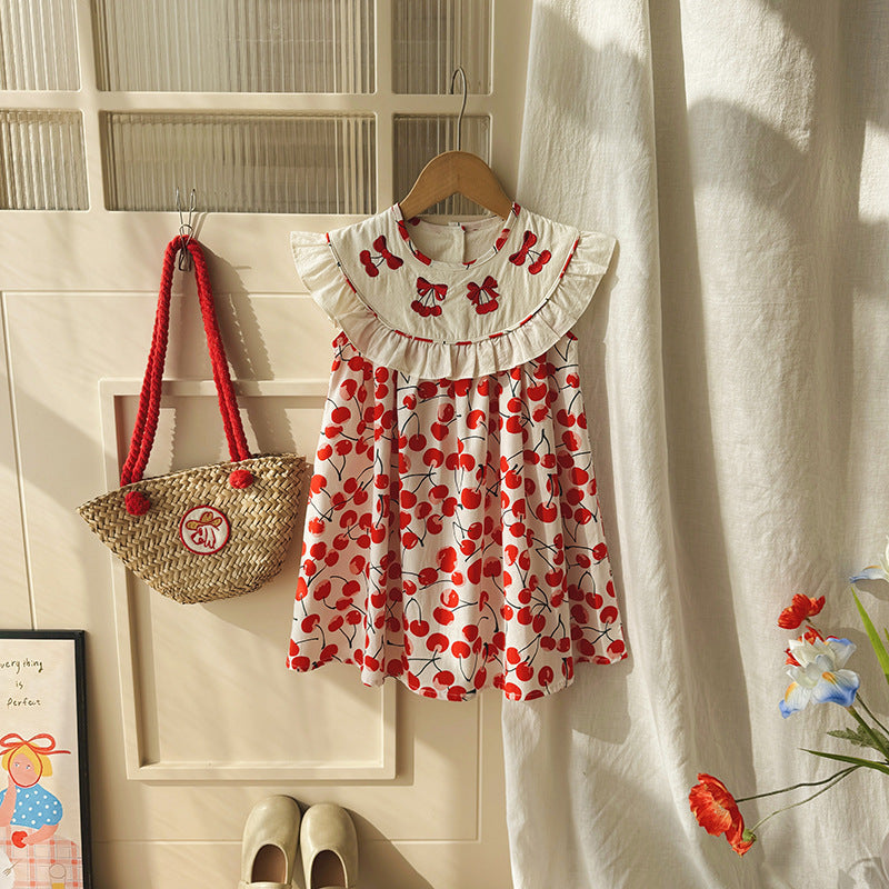 (In Production)Girls Spring&Summer Cherry Embroidery Dress