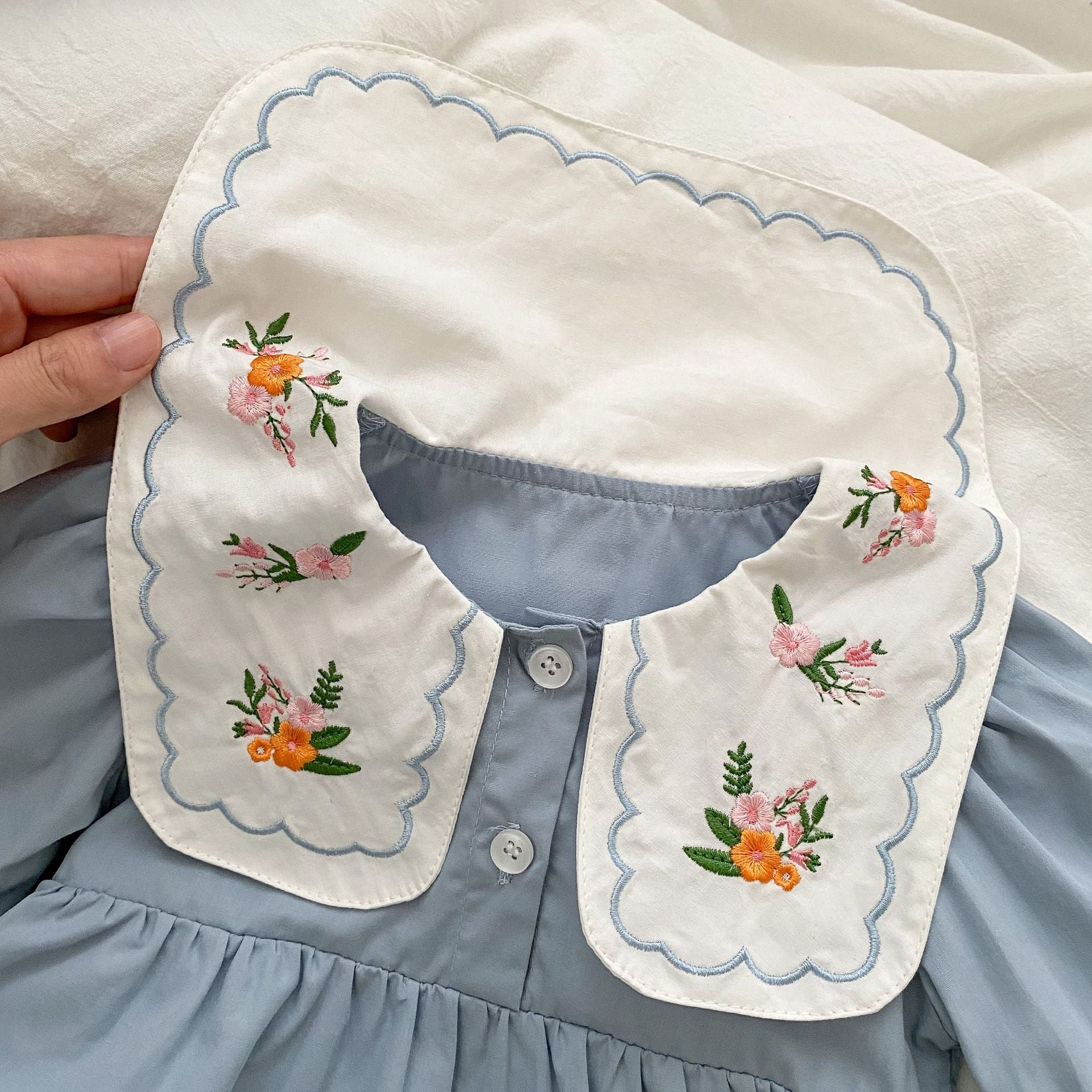 (In Production)Girls Fall Floral Embroidery Romper