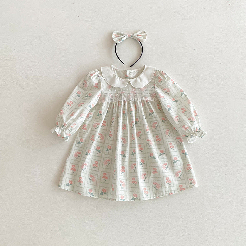 (In Production)Sisters Baby Collar Floral Print Dress&Romper