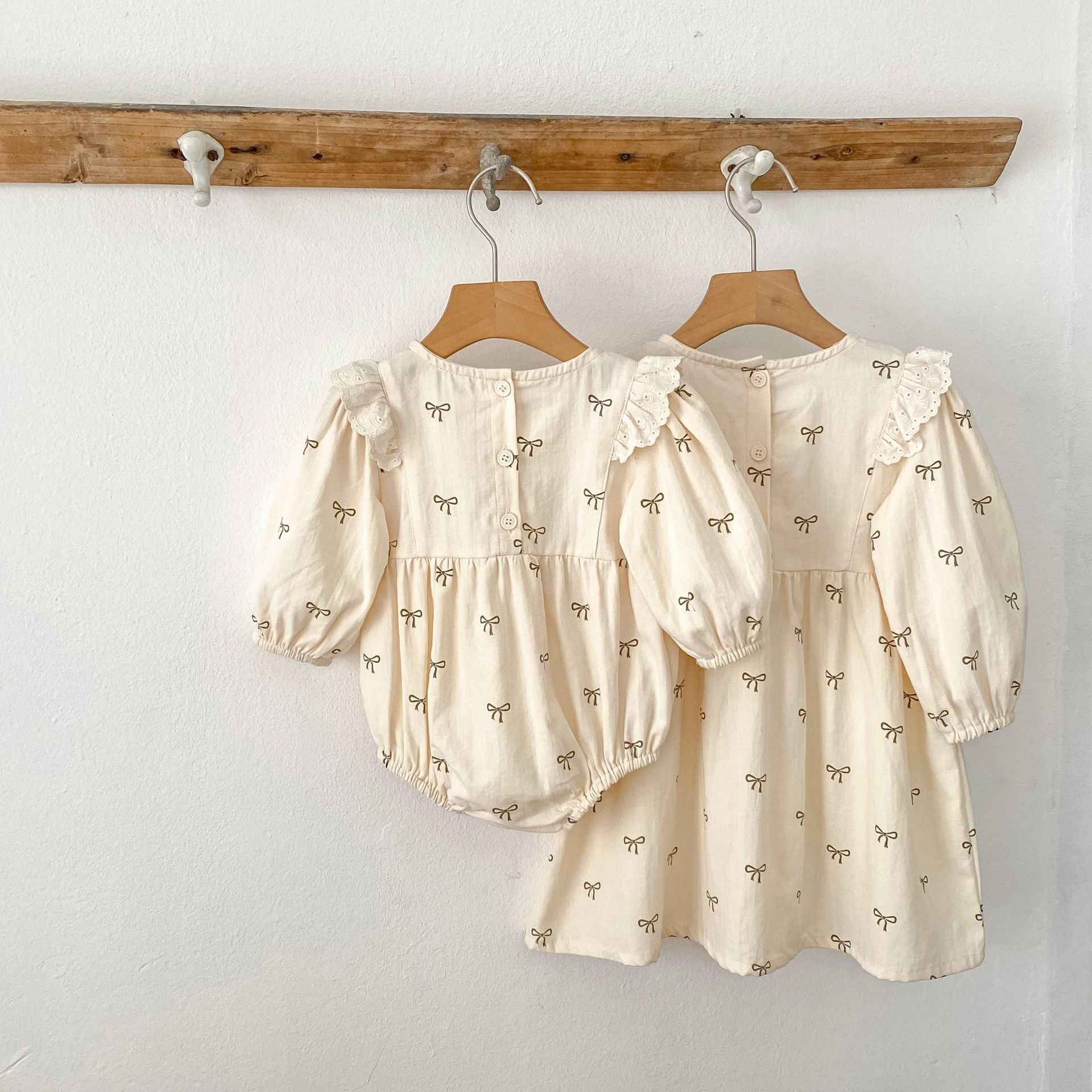 (Pre Order 2 Weeks)Sisters Fall Bow Print Ruffle Dress&Romper