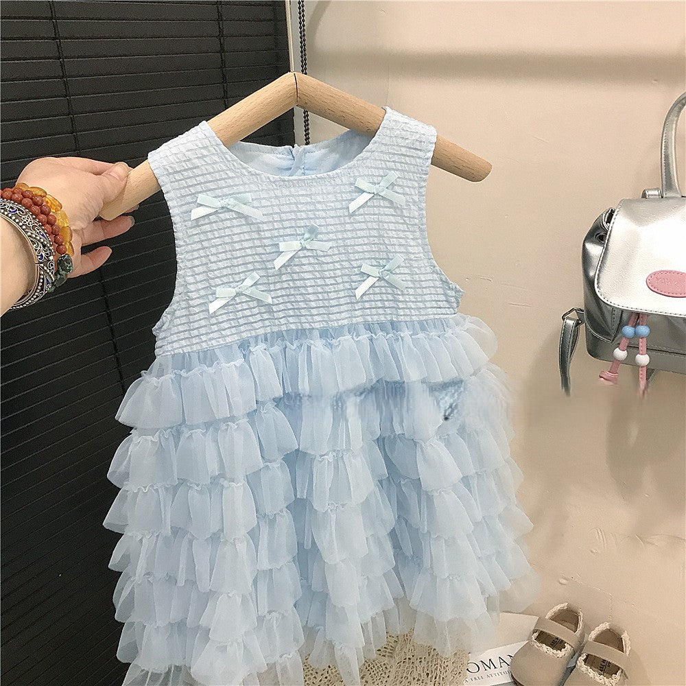 (In Production)Girls Spring&Summer Baby Blue Bow Tulle Dress