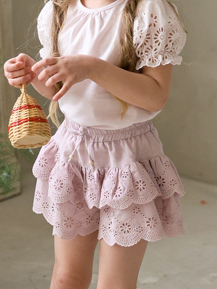 (In Production)Girls Spring&Summer Lace Scallop Shorts