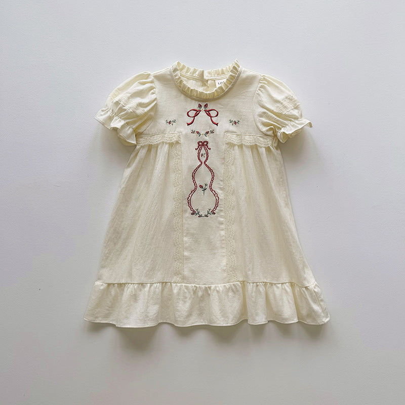 (In Production)Girls Spring&Summer Strawberry Embroidery Ruffle Dress