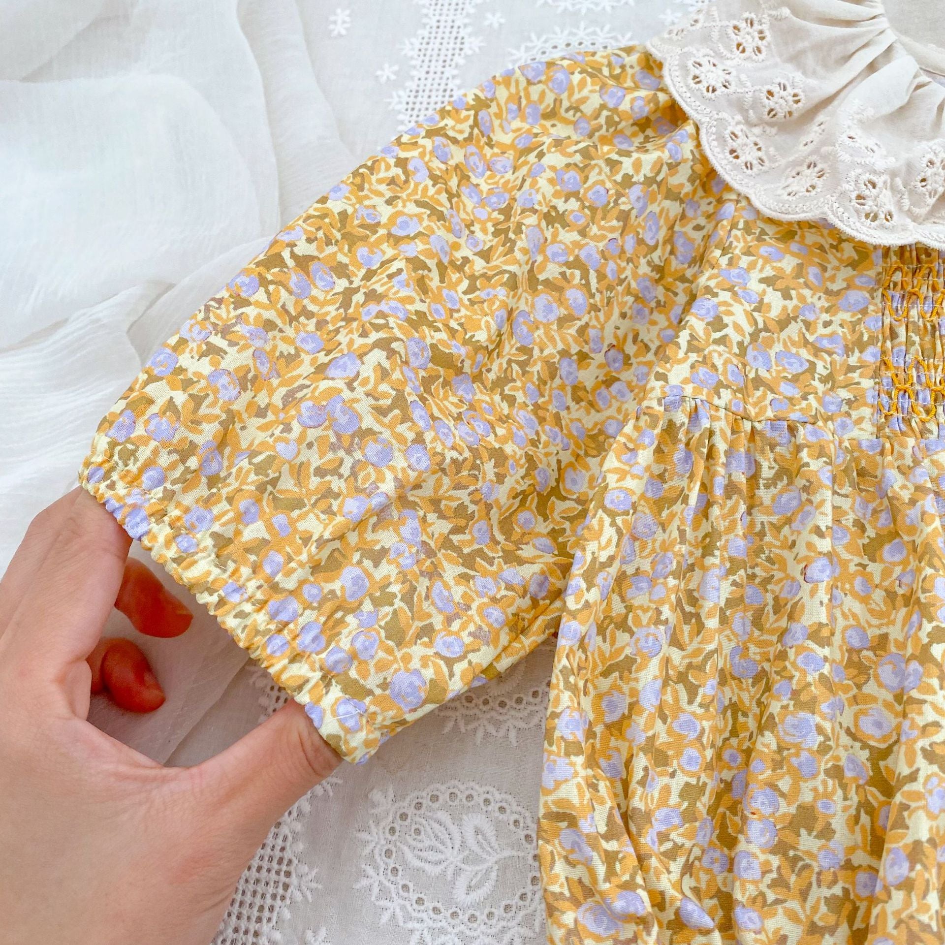 (Pre Order 2 Weeks)Sisters Fall Floral Print Smocked Dress&Romper