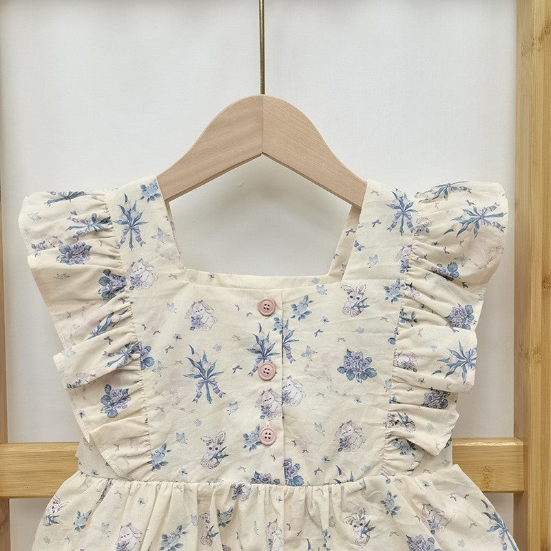 (In Production)Girls Spring&Summer Print Ruffle Dress