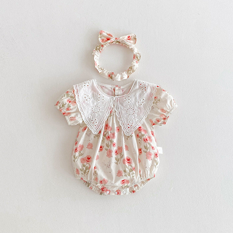 (In Production)Sisters Spring&Summer Coral Floral Print Dress,Romper