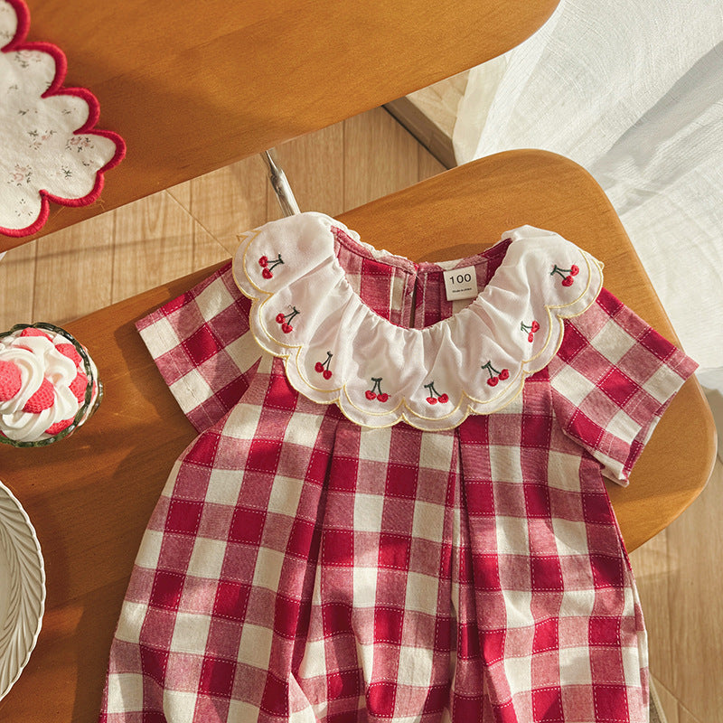 (In Production)Girls Spring&Summer Cherry Embroidery Dress
