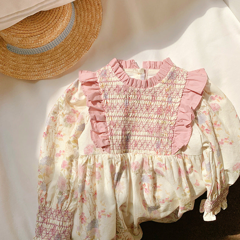 (In Production)One Pack(6 Pieces total)Sale Girls Fall Ruffle Smocked Dress