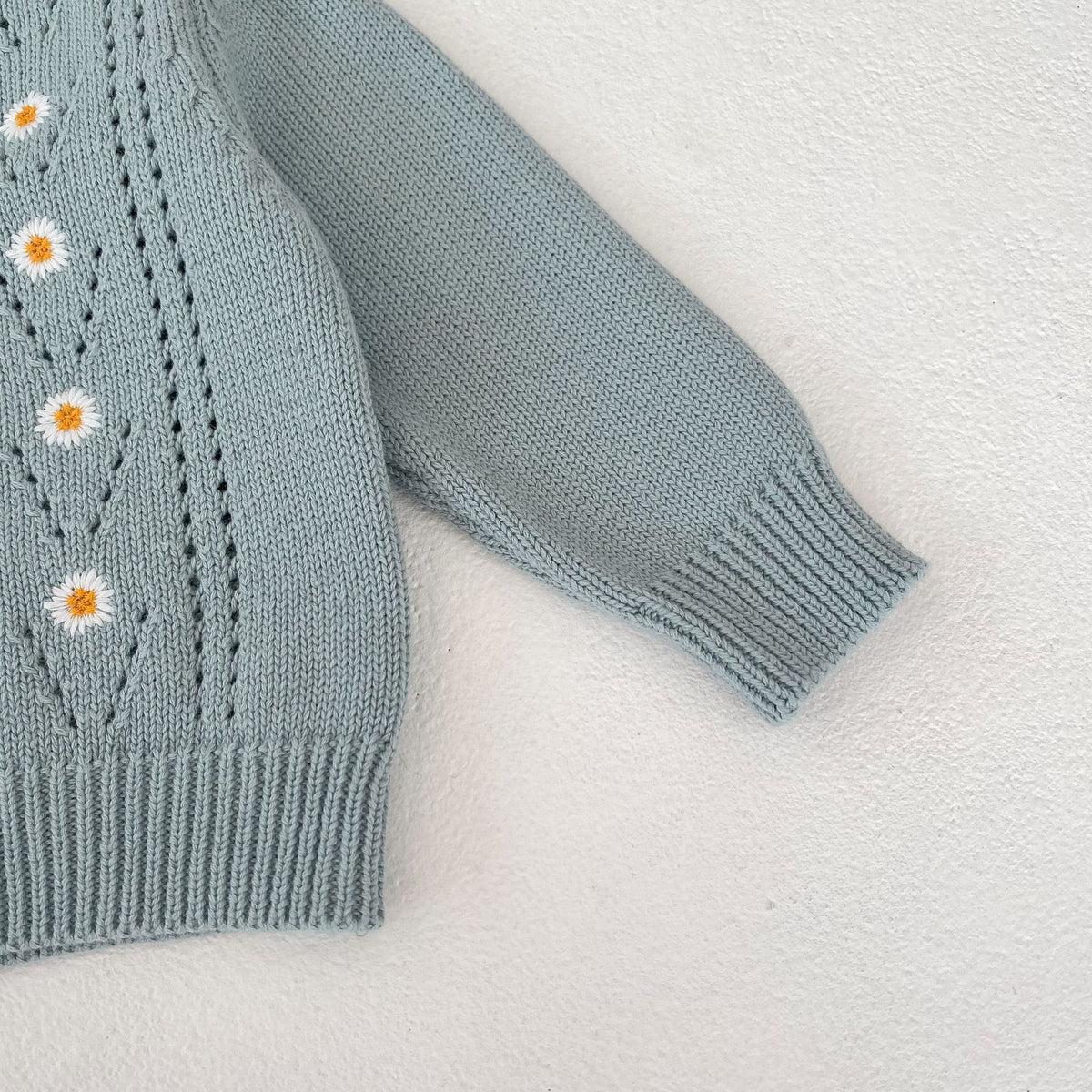 (Pre Order 2 Weeks)Girls Fall Daisy Embroidery Sweater Cardigan&Romper