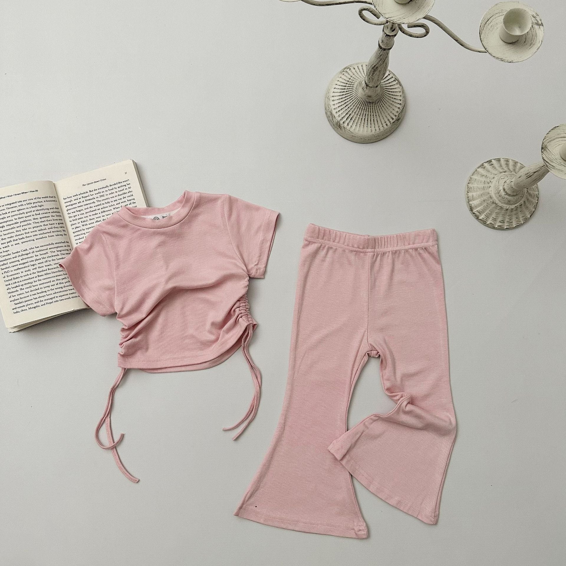 (In Production)Girls Spring&Summer Solid Color Outfit Set