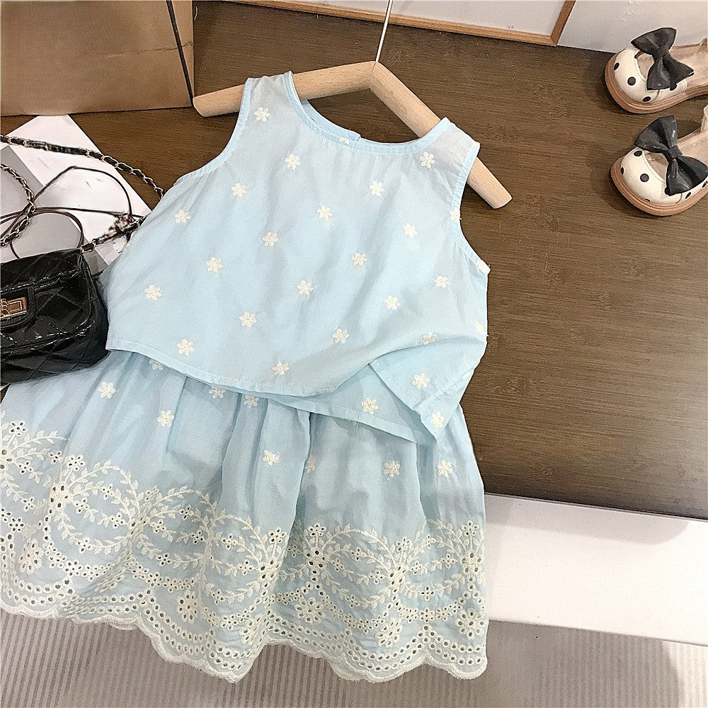 (In Production)Girls Spring&Summer Embroidery Lace Skirt Set