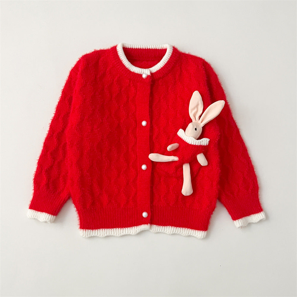 (In Production)Girls Easter Bunny Sweater Cardigan