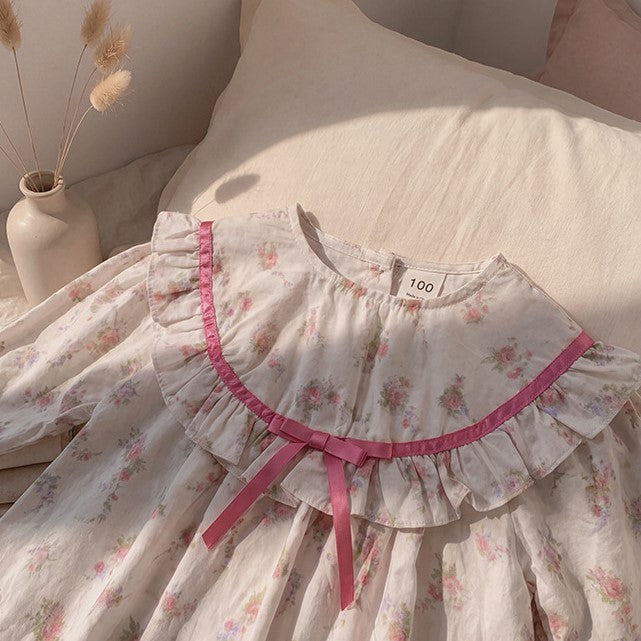 (Pre Order 2 Weeks)Girls Fall Floral Bow Lace Dress