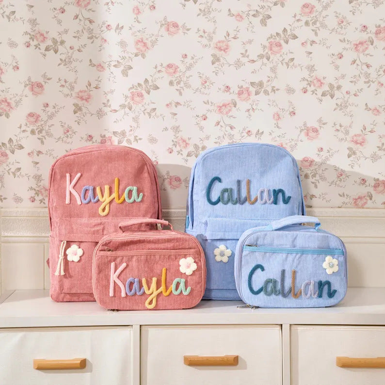 (Pre Order)Personalized Backpack&Lunch Box with Name Embroidery - Customizable Bag