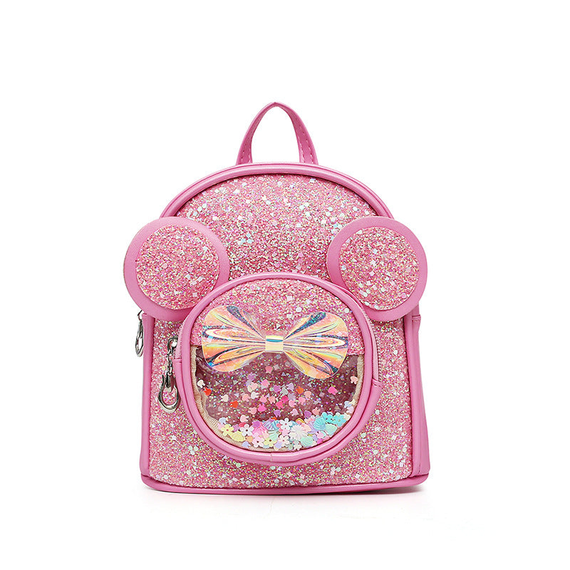 (Pre Order)Girls Bow Sequins PU Backpacks