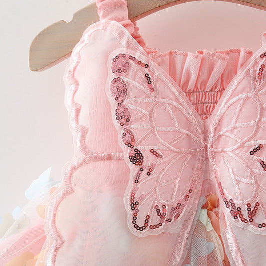 (Pre Order)One Pack(4 Pieces total)Sale Girls Spring and Summer Butterfly Shaped Smocked Tulle Dress
