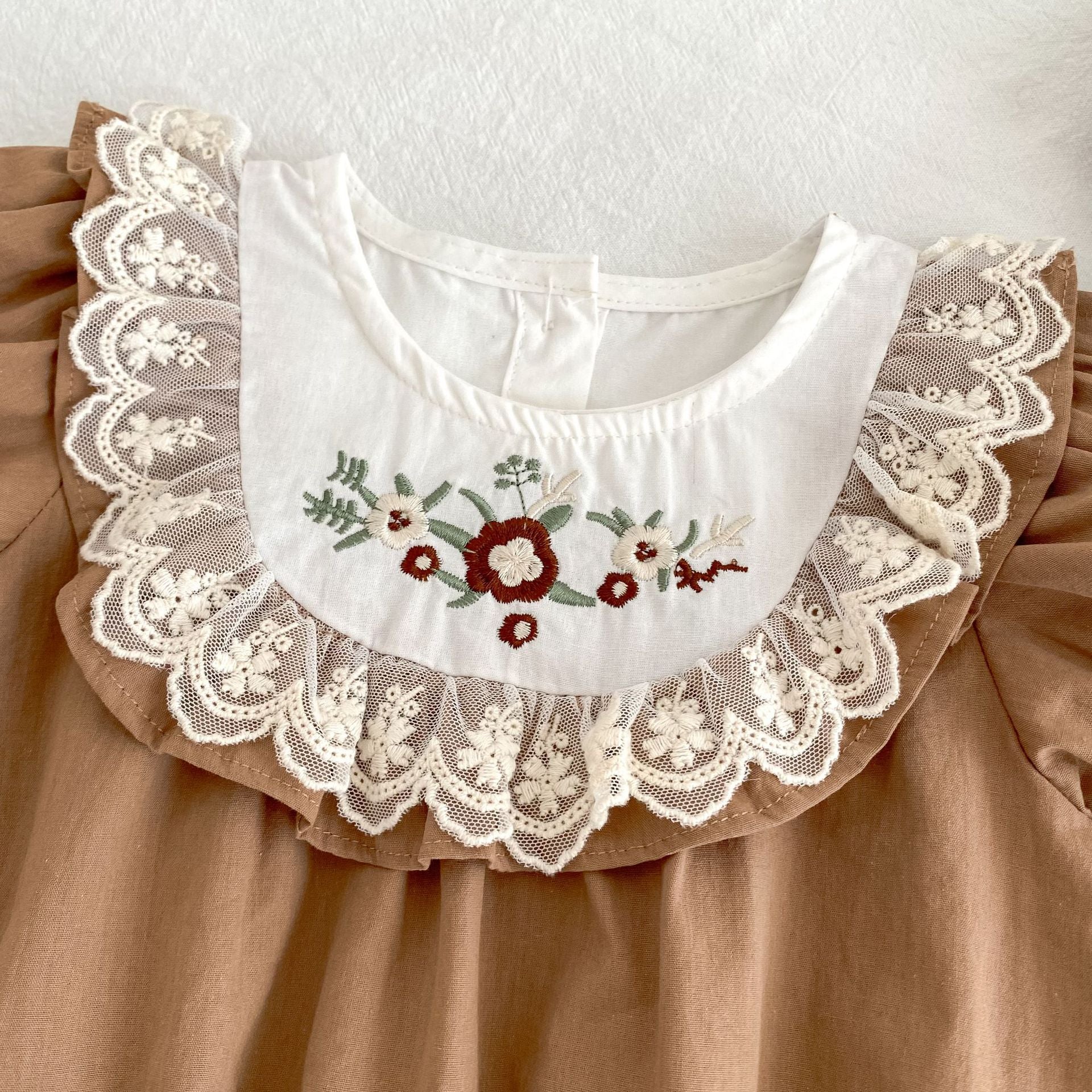 (Pre Order 2 Weeks)Sisters Fall Floral Embroidery Lace Ruffle Dress&Romper
