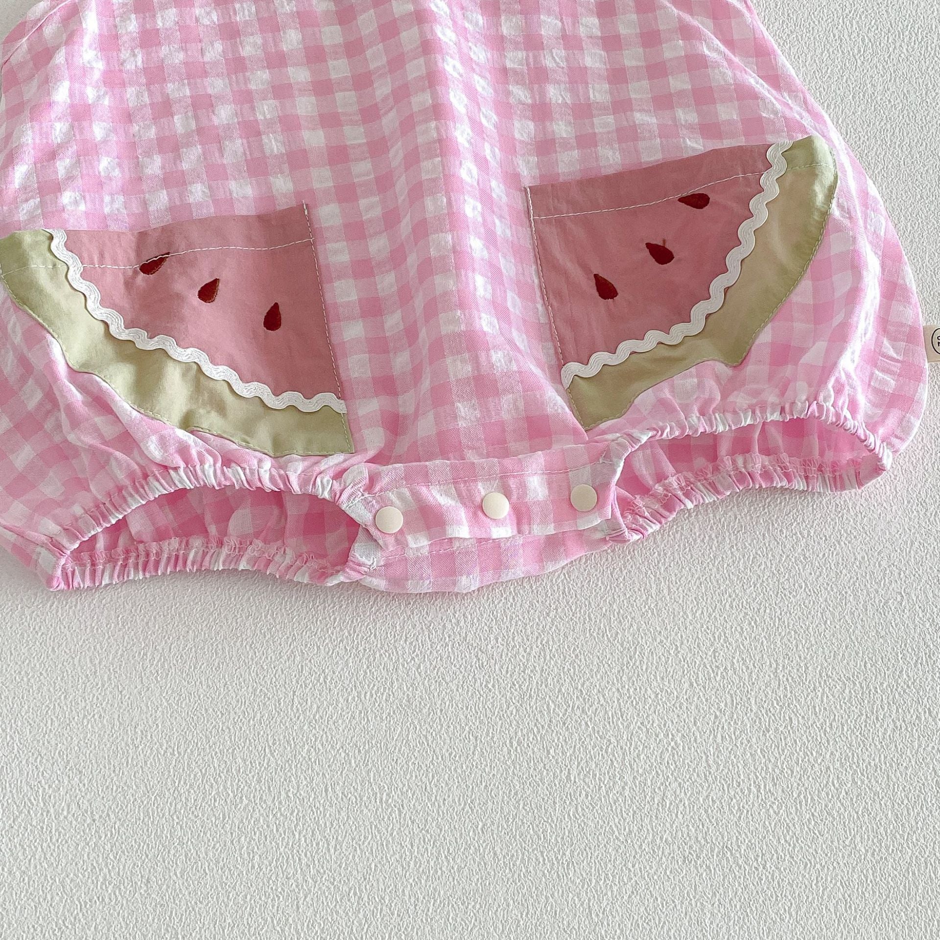 (In Production)Sisters Summer Watermelon Embroidery Scallop Dress&Romper with Pockets