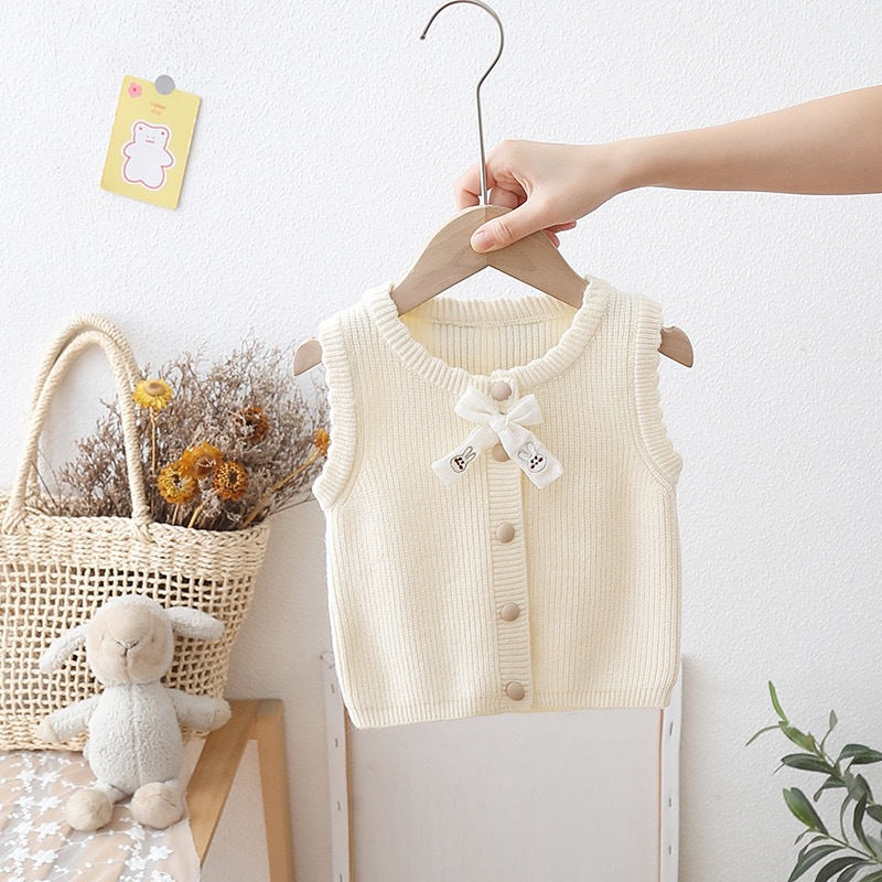 (In Production)Girls Easter Bunny Ear Shape Vest Cardigan