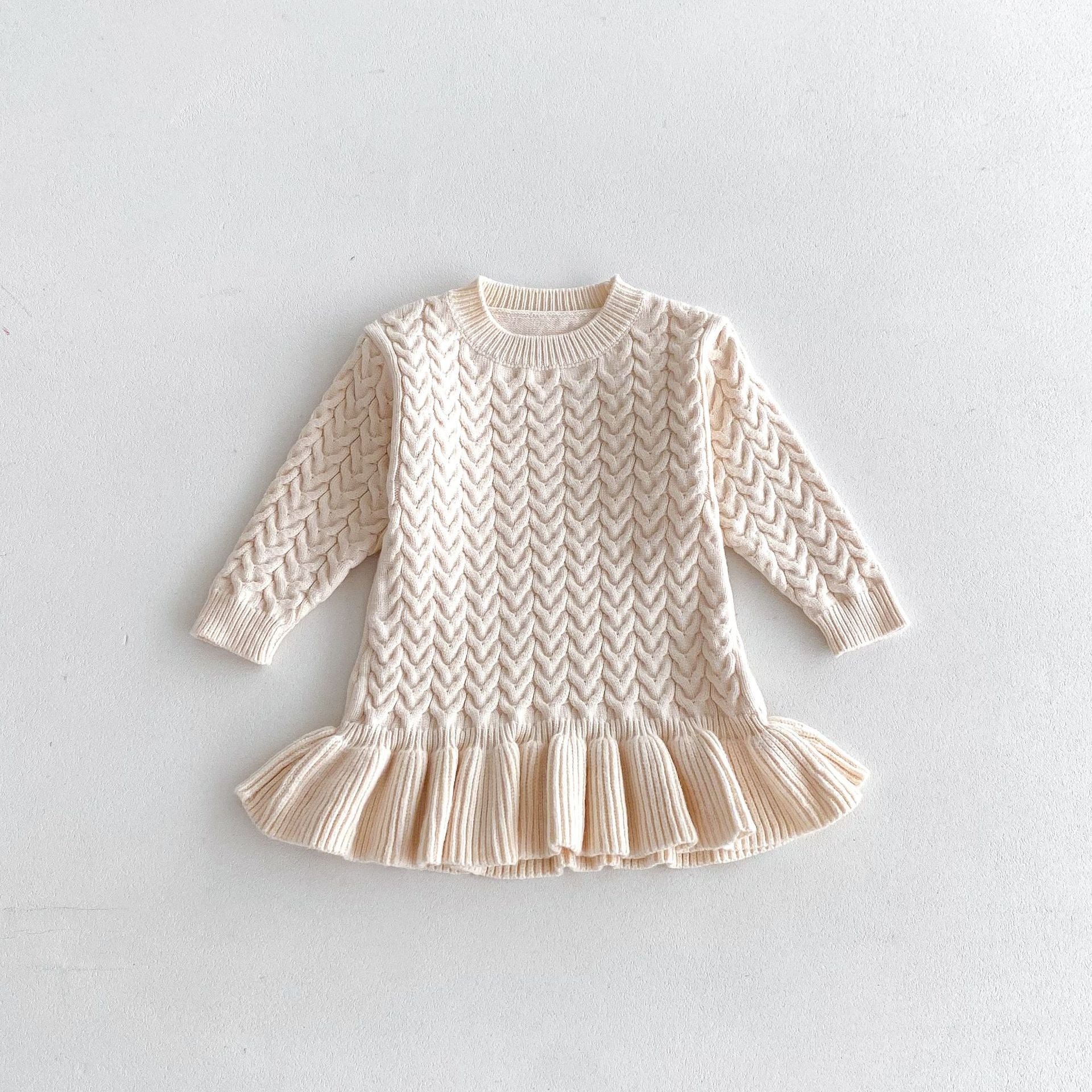 (Pre Order)Girls Fall Twist Crew-neck Knitted Dress