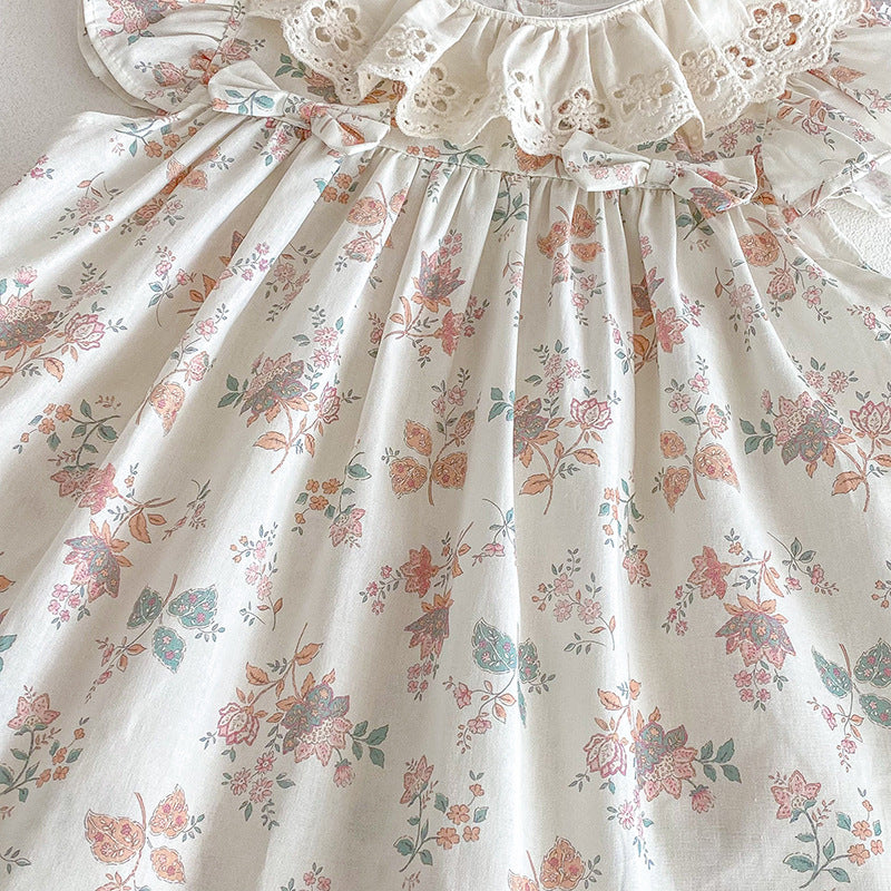 (In Production)Sisters Spring&Summer Floral Print Lace Dress,Romper