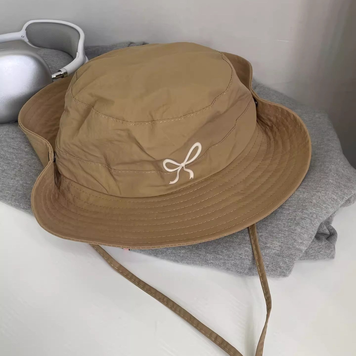 (Pre Order)Adults Summer Bow Embroidery Breathable Fisherman Hat