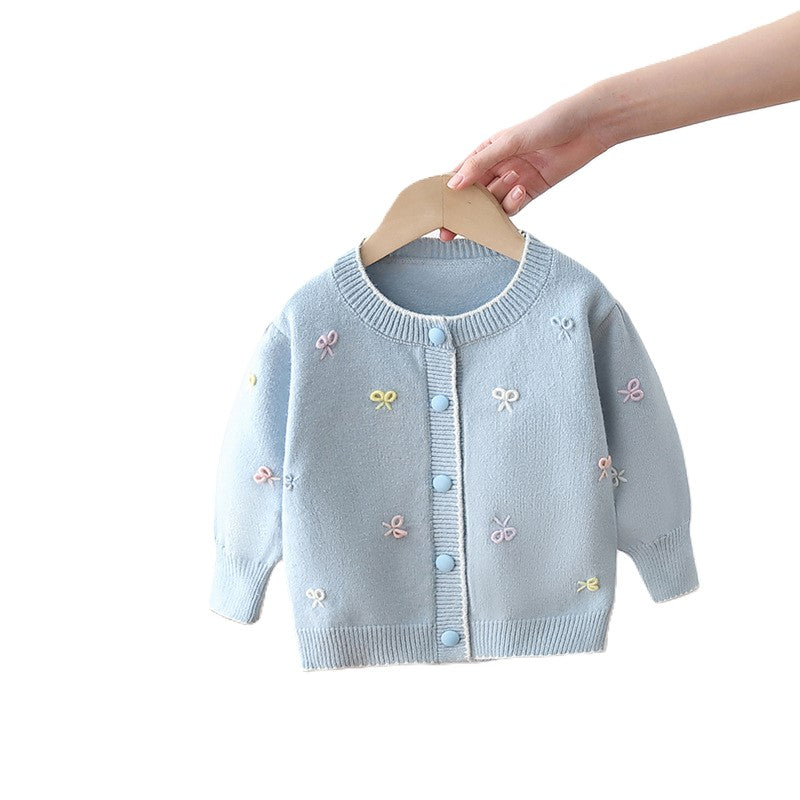 (In Production)Girls Fall&Winter Solid-color Bow Cardigan