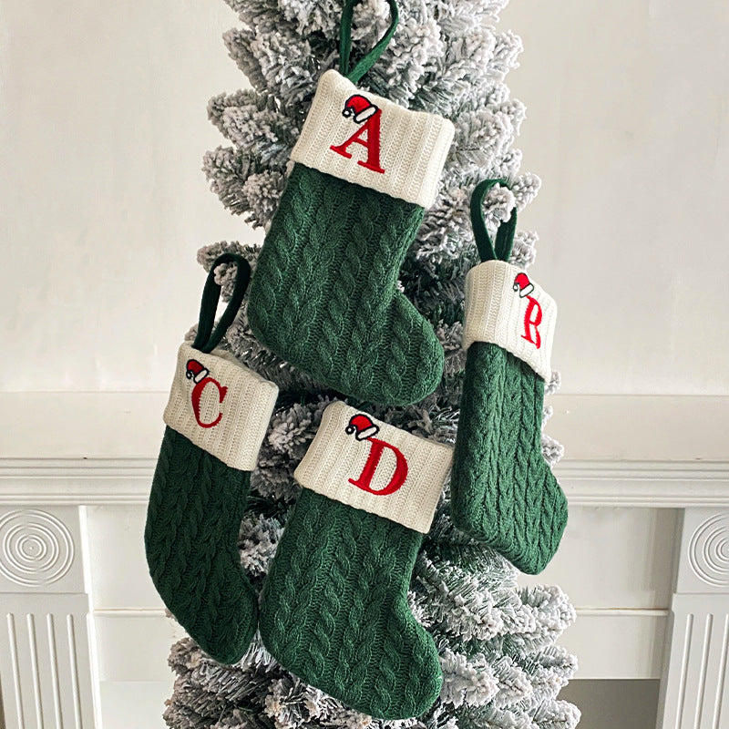 (Pre Order)Green Letter Wool Christmas Stocking Pendant