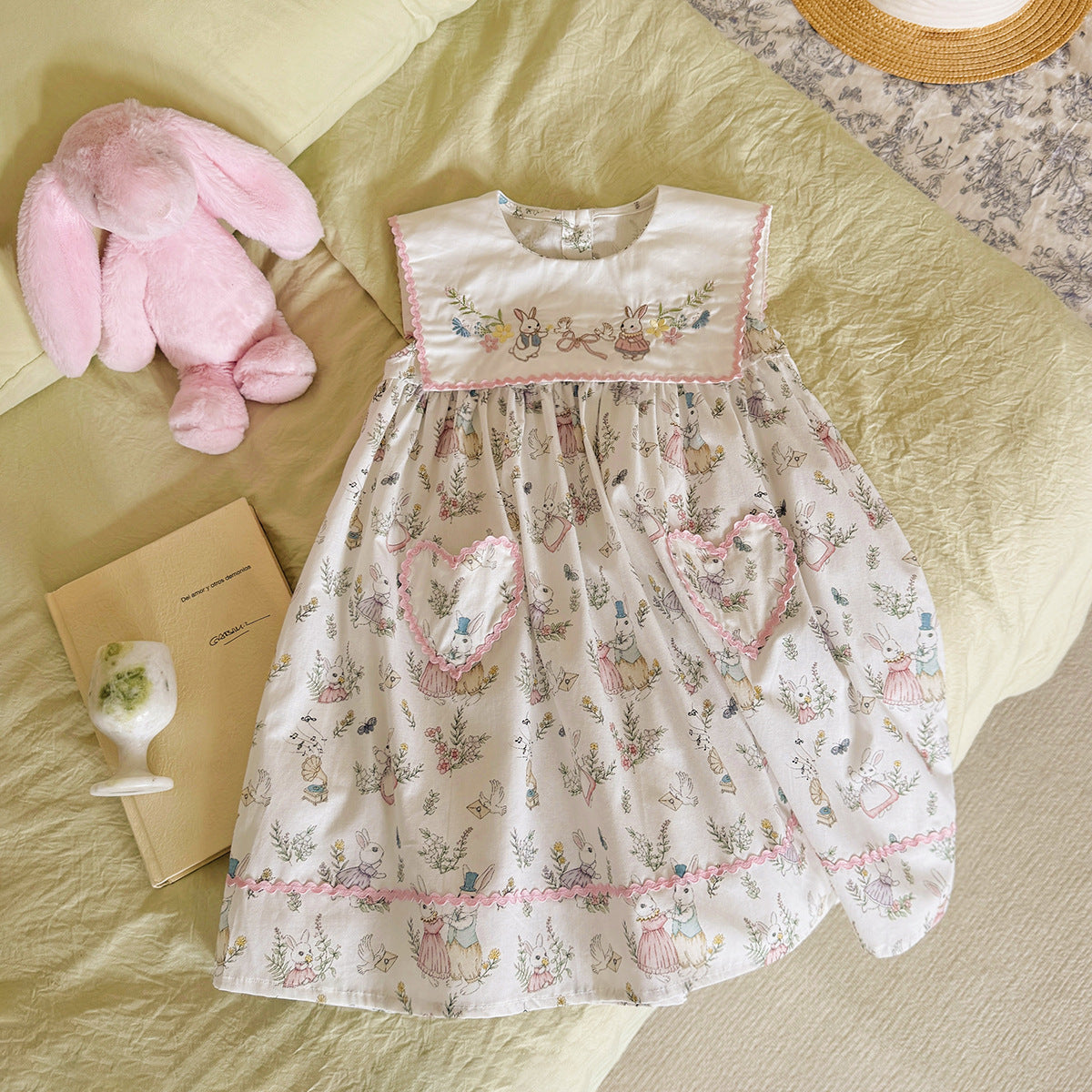 (In Production)Girls Spring&Summer Bunny Embroidery Dress