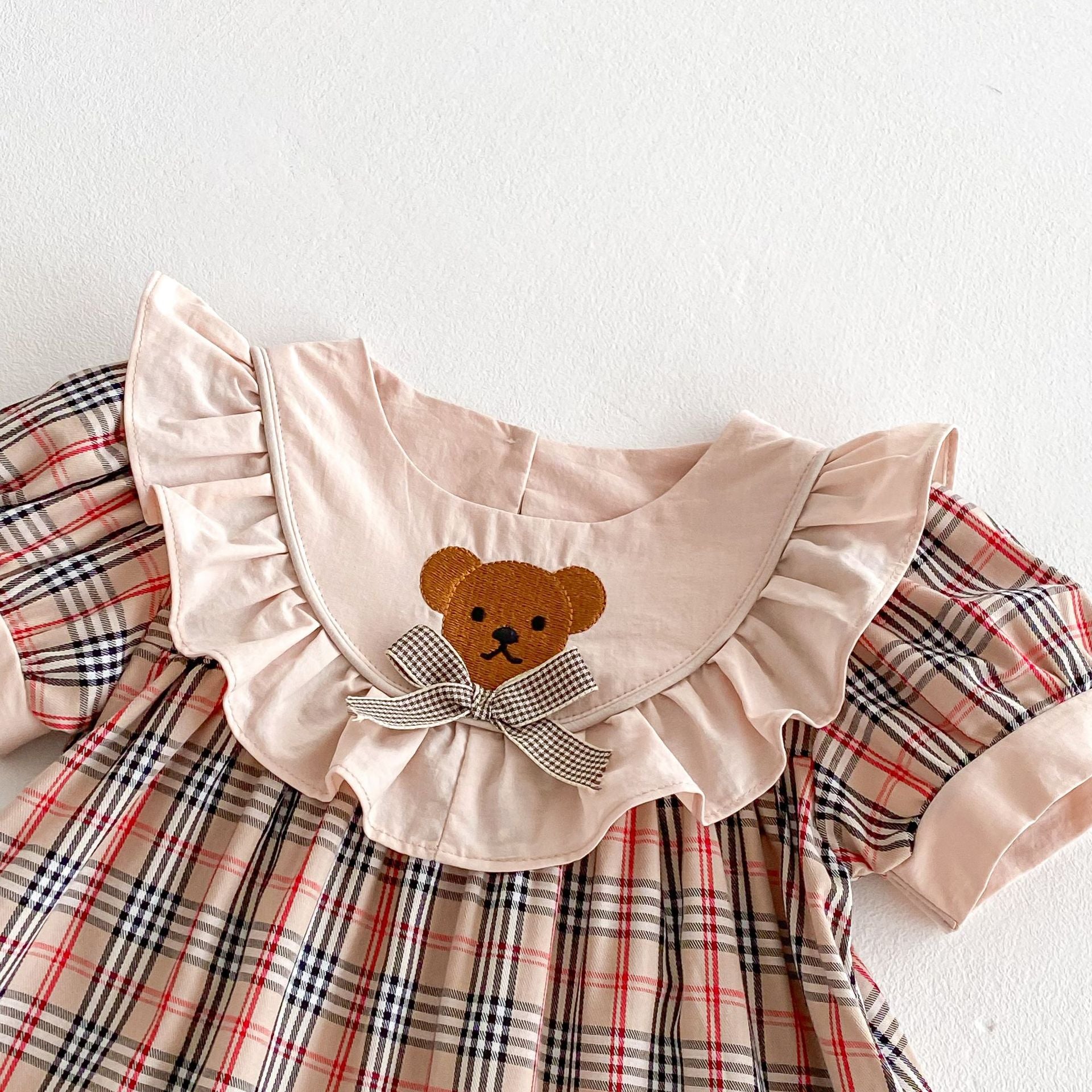(Pre Order 2 Weeks)Girls Fall Bear Embroidery Ruffle Dress