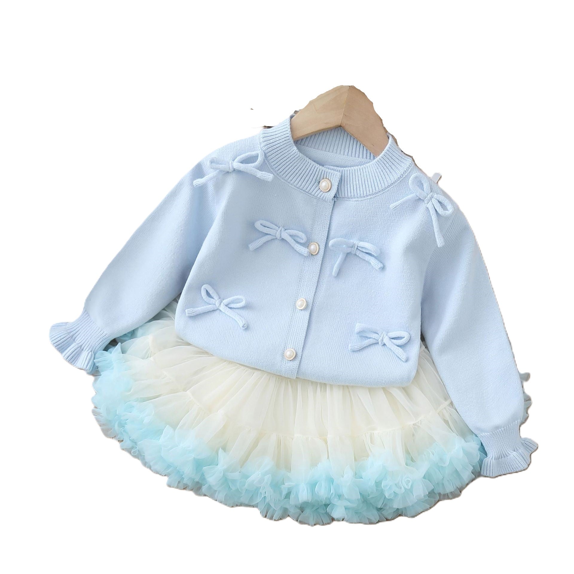 (In Production)Girls Fall&Winter Blue Frozen Princess Cardigan Tulle Skirt Set