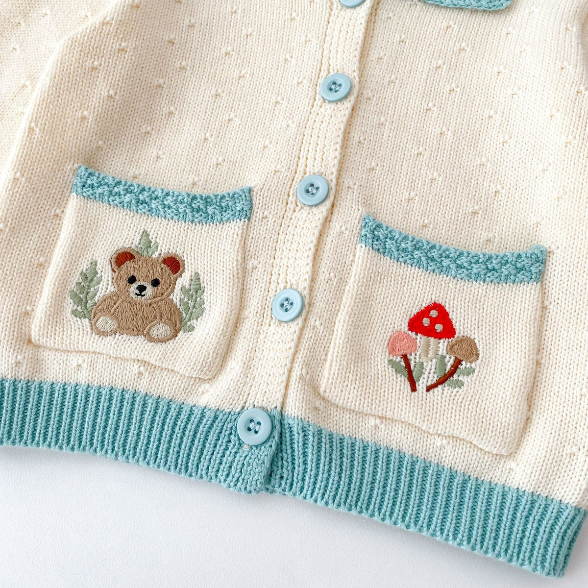 (Pre Order 2 Weeks)Kids Fall Bear Embroidery Sweater Cardigan with Pockets