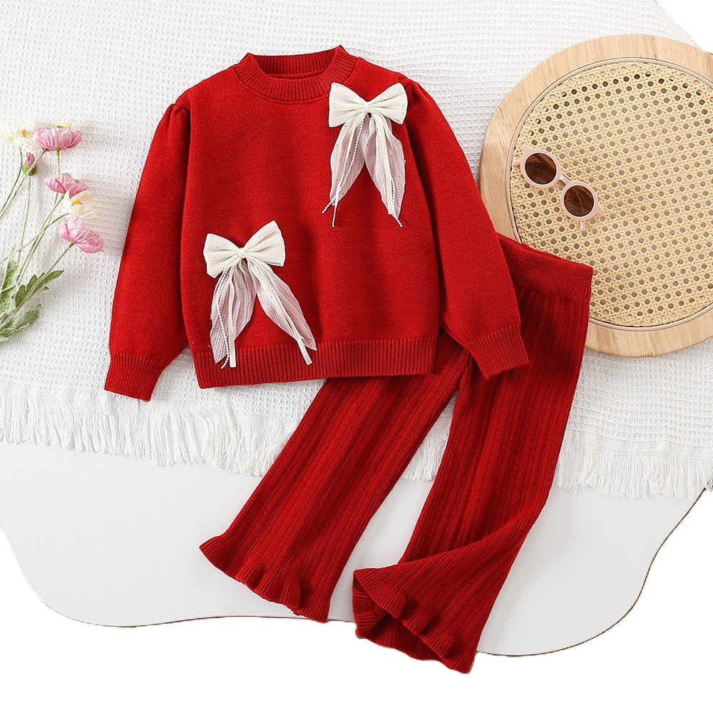 (In Production)Girls Fall&Winter Bow Sweater Suit