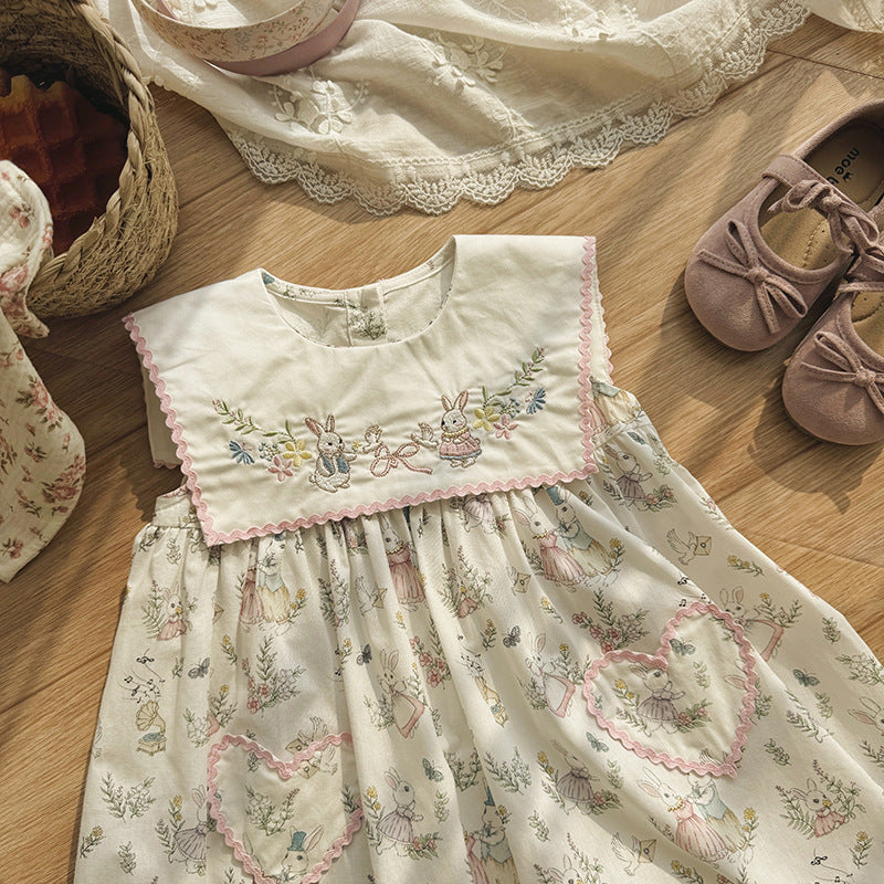 (In Production)Girls Spring&Summer Bunny Embroidery Dress