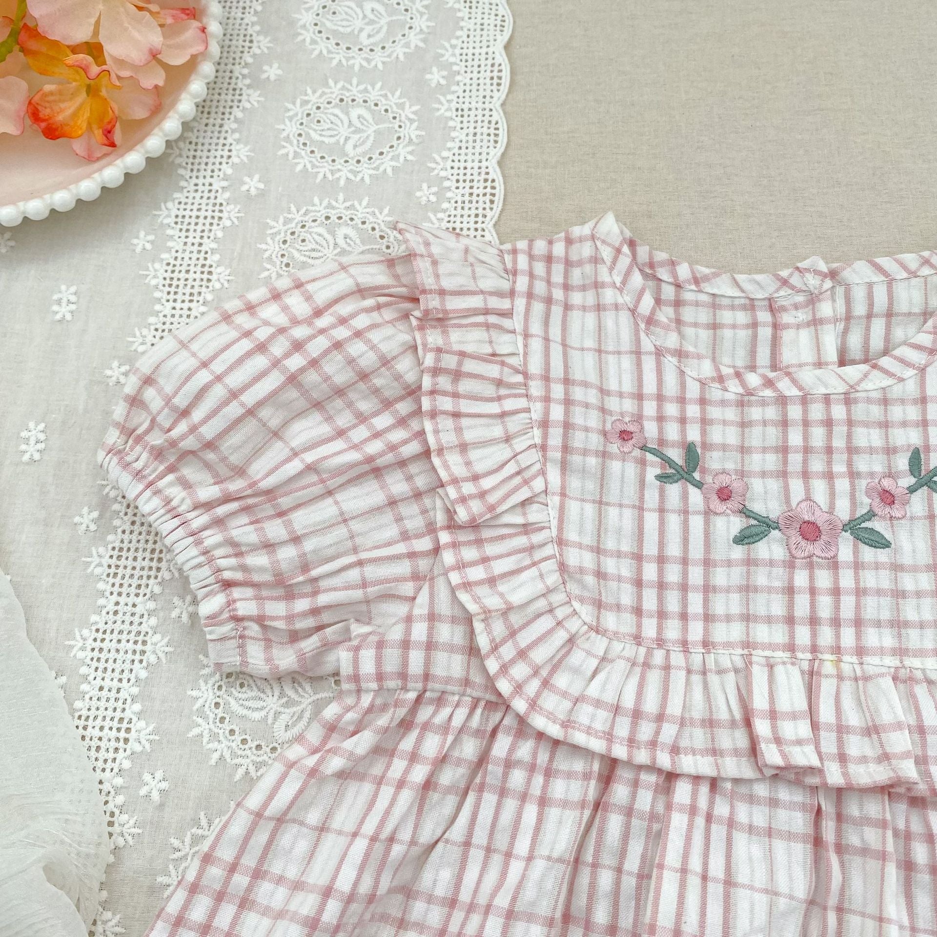 (Pre Order 2 Weeks)Sisters Floral Embroidery Ruffle Dress&Romper