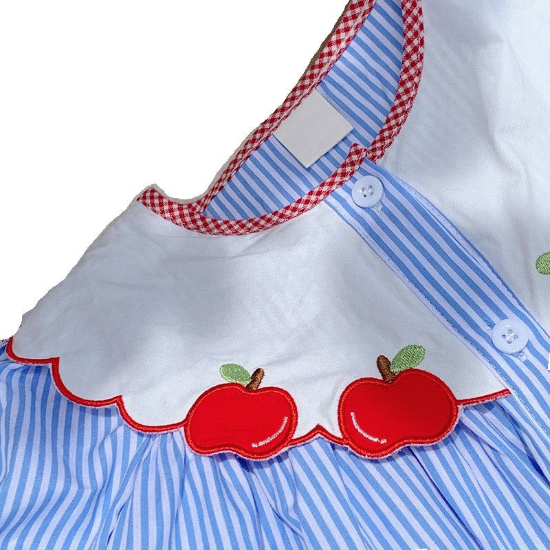 (In Production)Girls Summer Back To School Applique Cotton Dress